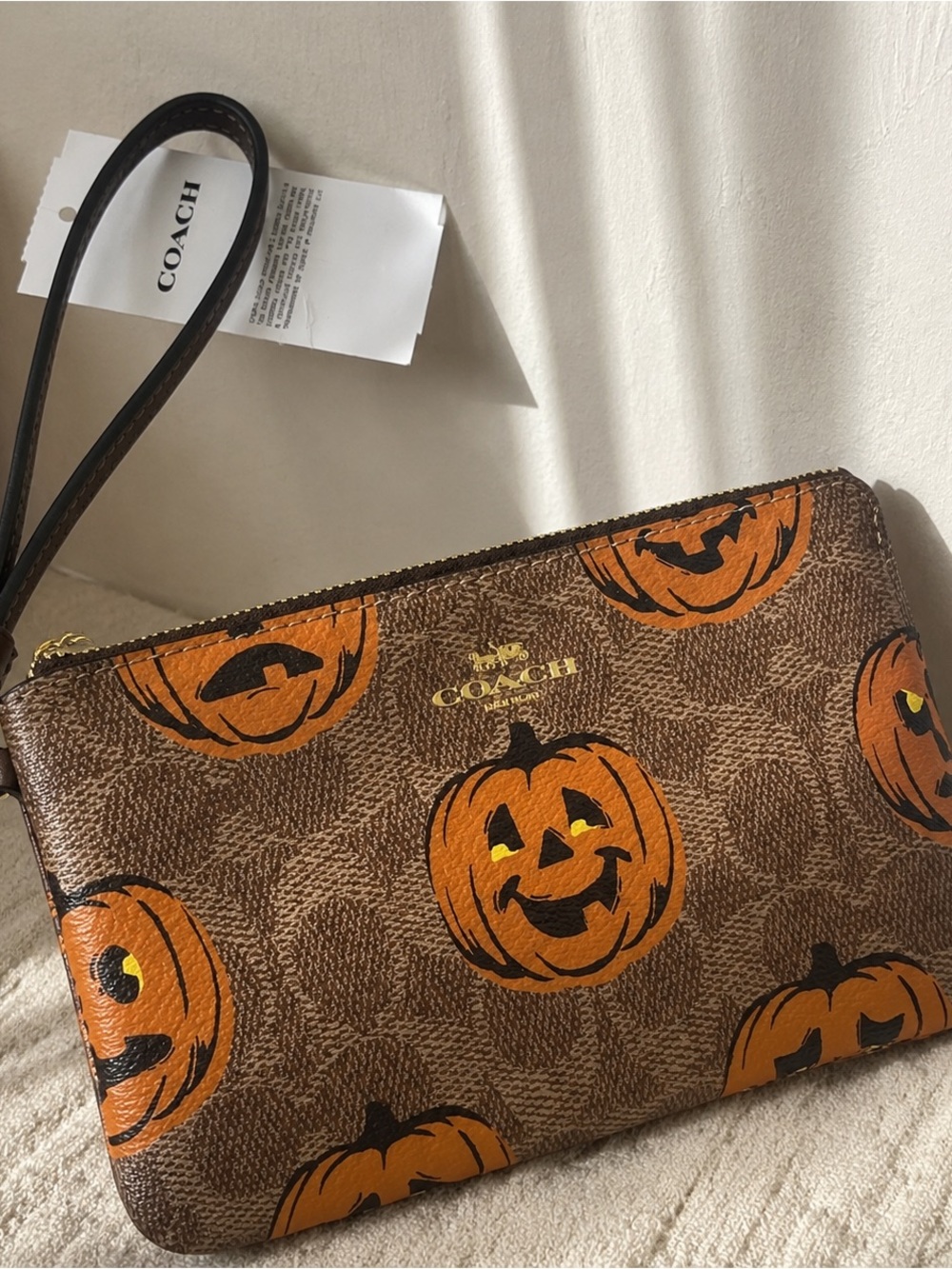 Coach Pumpkin Print Wristlet - Brown & Orange